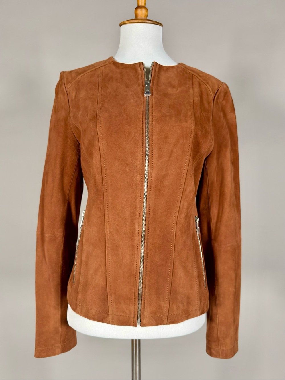 Women's Suede Zip Jacket - Chestnut Brown